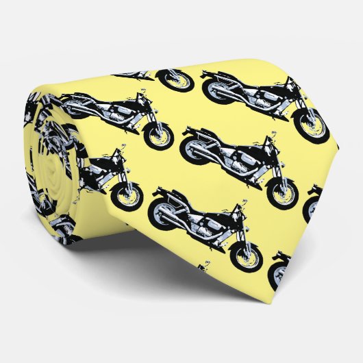 Cravate Moto noire, jaune (Roulé)
