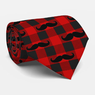 Cravate Moustache Buffalo Plaid Motif noir et rouge