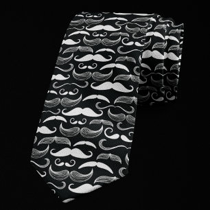 Cravate Moustache tendance hipster noir et blanc à motif