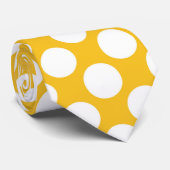 Cravate Moutarde jaune foncée avec le pois blanc rétro (Roulé)