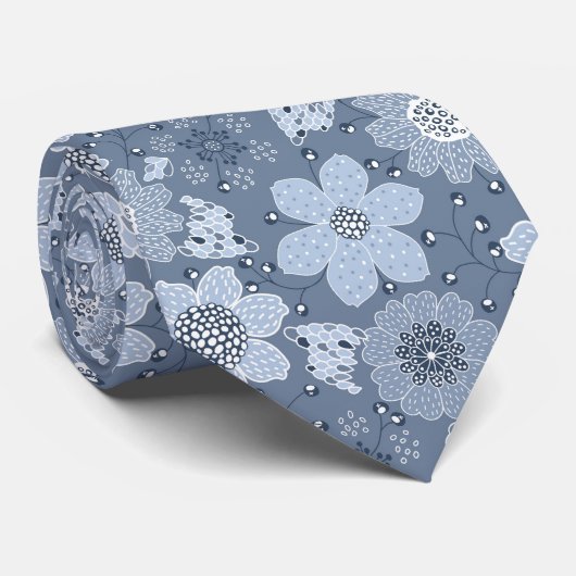 Cravate Multicolor flower pattern blue background (Roulé)