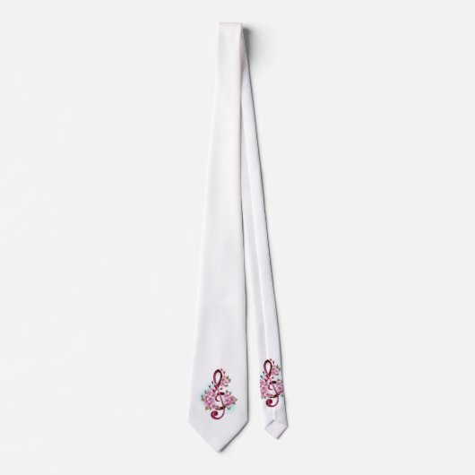 Cravate Musical treble clef notes with sakura flowers (Devant)