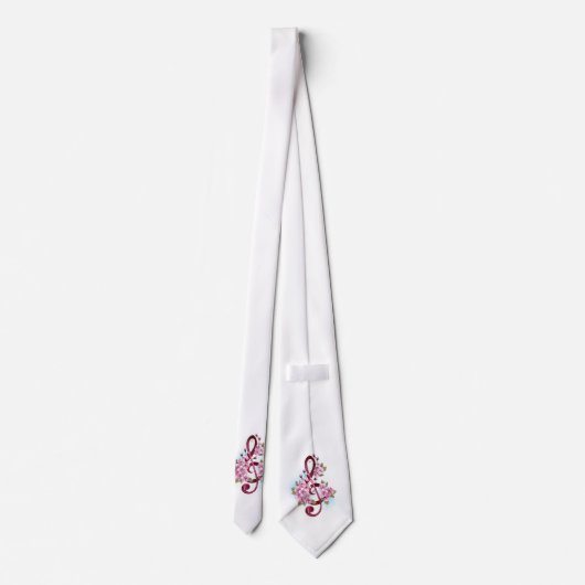 Cravate Musical treble clef notes with sakura flowers (Dos)