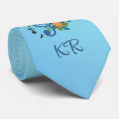 Cravate Musique Clef Note Bleu Monogramme tendance (Roulé)