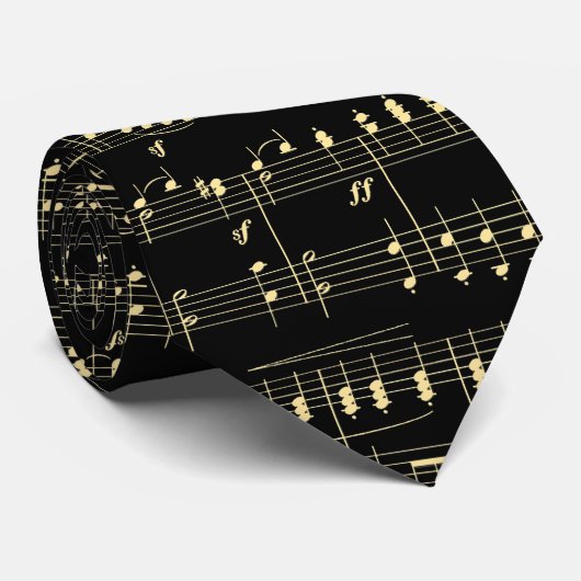 Cravate Musique d'or en noir (Roulé)