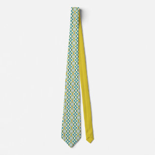 Cravate Mustard Jaune Vert bleu violet Motif géométrique