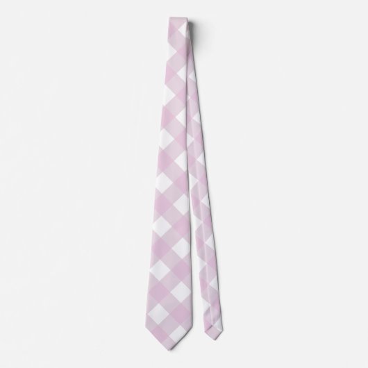Cravate muted pastel pink white gingham plaid print (Devant)