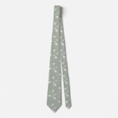 Cravate Muted Sage Green And White Wildflower Patterned (Devant)