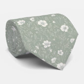 Cravate Muted Sage Green And White Wildflower Patterned (Roulé)