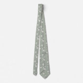 Cravate Muted Sage Green And White Wildflower Patterned (Dos)
