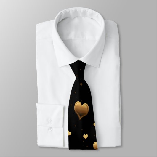 Cravate My Love Elegant Gold Hearts on Black (Attaché)