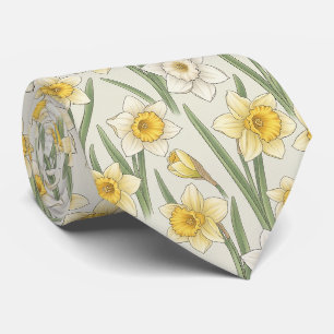 Cravate Narcisses jaunes vintage sur fond ivoire
