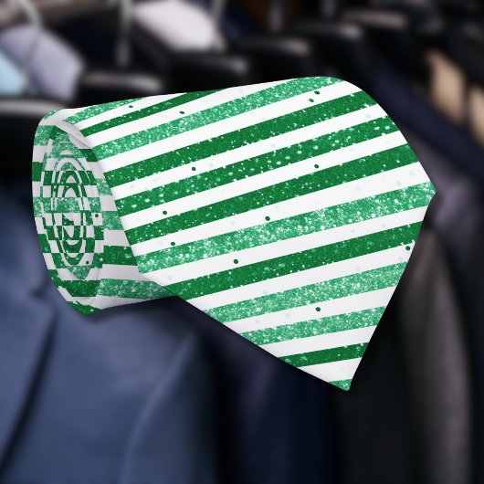 Cravate Nature Green White Horizontal Glitter Stripes