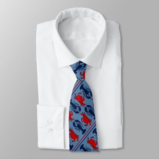 Cravate Nautical Crab and Lobsters Blue Diagonal (Attaché)