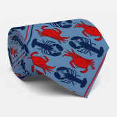 Cravate Nautical Crab and Lobsters Blue Diagonal (Roulé)