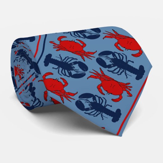 Cravate Nautical Crab and Lobsters Blue Diagonal (Roulé)