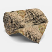 Cravate Navire et carte vintage (Roulé)