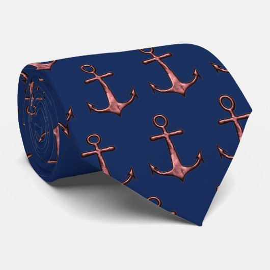 Cravate Navy Blue and Rose Gold Anchor Nautical (Roulé)