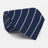Cravate Navy Blue Classique Svelte Rayures Ivoire (Roulé)