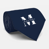 Cravate Navy Blue | Custom Monogram Wedding Groomsmen  (Roulé)