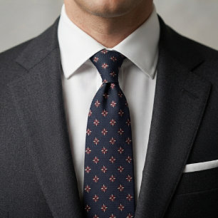 Cravate Navy Blue Fleur-de-Lis Gold & Burgundy Accents