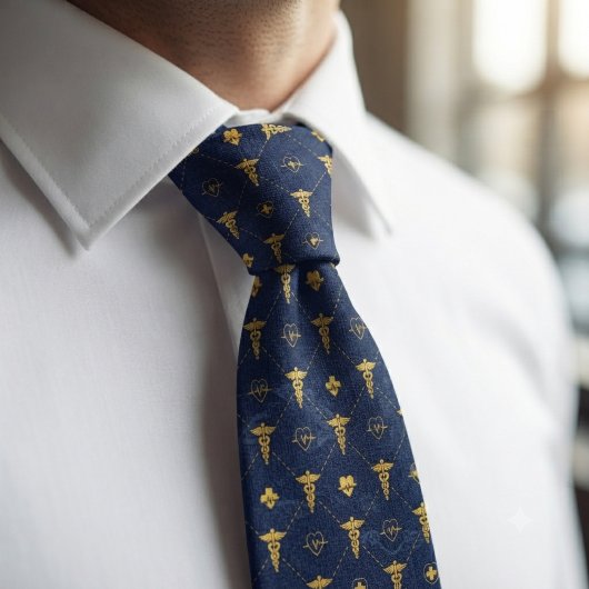 Cravate Navy Blue & Or Médical