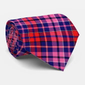 Cravate Navy Blue Red Pink Plaid Tartan Design  (Roulé)