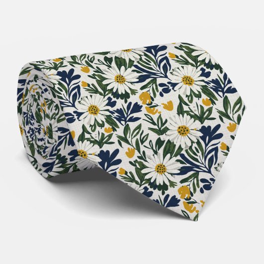 Cravate Navy Daisy & Moutarde Floral (Roulé)