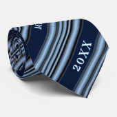 Cravate Navy Dusty Blue Stried Custom Name Bachelor Party (Roulé)