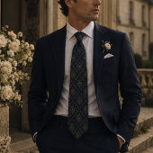 Cravate Navy Gold Fleur-de-Lis Baroque