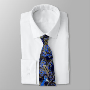 Cravate Navy noir et or Paon Paisley Vintage