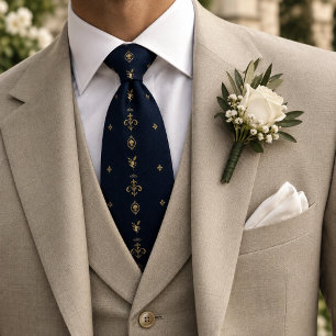 Cravate Navy Or Motif Fleur De Lis Nautilus