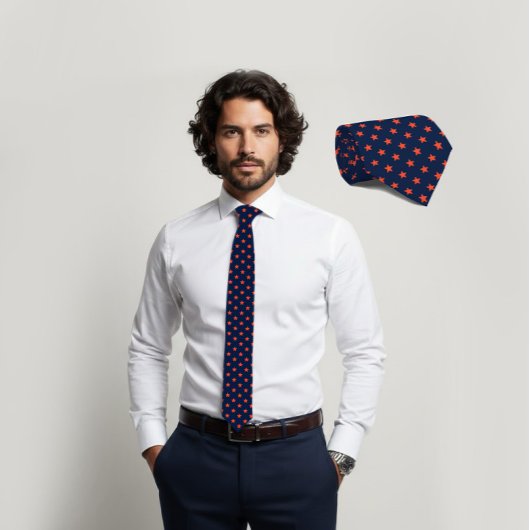 Cravate Navy Tie with Carrot-Orange Star Pattern
