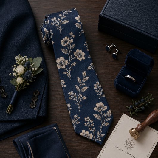 Cravate Navy Vintage Botanique