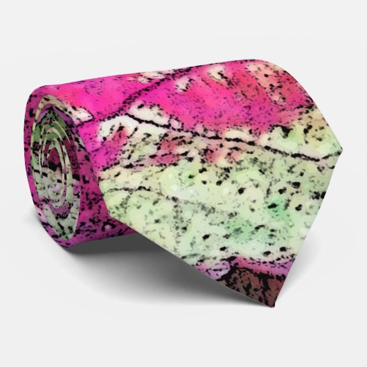CRAVATE NECKTIE/ ABSTRAIT/PLUM, ROSE, VERT ET JAUNE (Roulé)