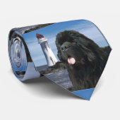Cravate Necktie De Chien Et De Phare De Terre-Neuve (Roulé)