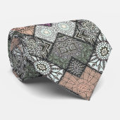 Cravate NECKTIE - Design Mandala gris-Brown-blanc (Roulé)