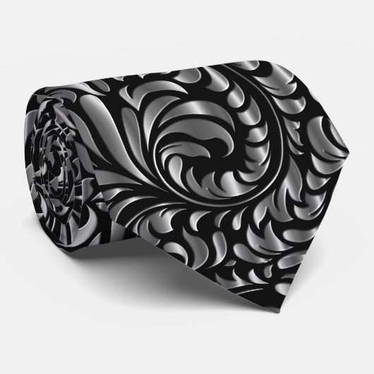 Cravate Necktie - Drame en noir et argent (Roulé)