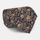 Cravate Necktie florale noire et or baroque (Roulé)