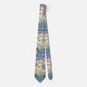 Cravate Necktie HUMMINGBIRD et Fleurs roses