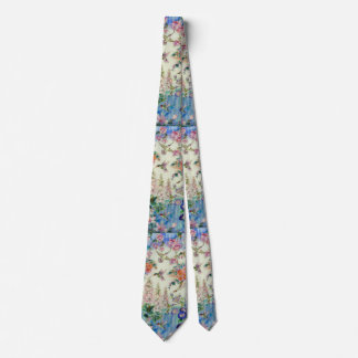 Cravate Necktie HUMMINGBIRD et Fleurs roses