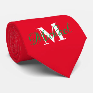 Cravate Necktie Monogramme Vert et Rouge Noël