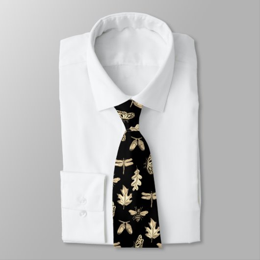Cravate Necktie Nature Motif noir et or (Attaché)
