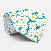 Cravate Négative Space Daisies blanc jaune sur vert (Roulé)