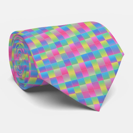 Cravate Neon Checkerboard Pattern (Roulé)