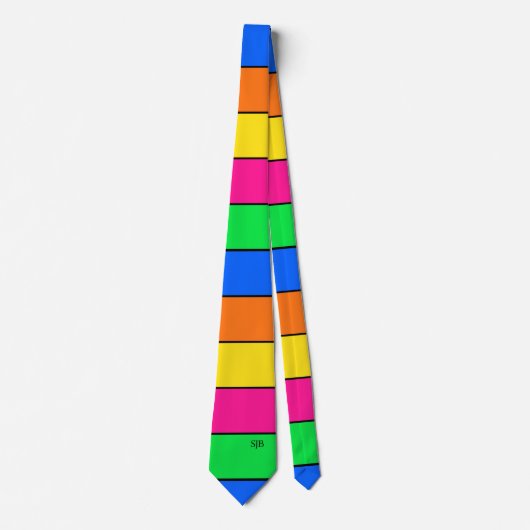 CRAVATE NEON COLOR FLUORESCENTS STRIPES MONOGRAMME INITIAT (Devant)