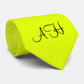 Cravate Néon jaune rétro Monogramme Fluorescent brillant (Roulé)