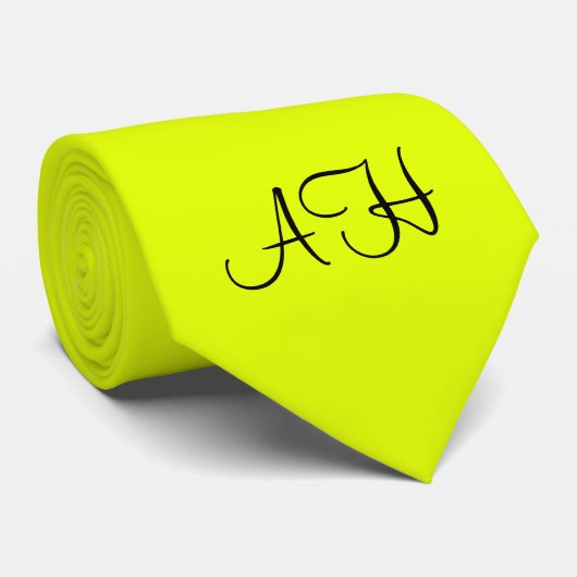 Cravate Néon jaune rétro Monogramme Fluorescent brillant (Roulé)