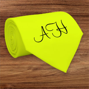 Cravate Néon jaune rétro Monogramme Fluorescent brillant