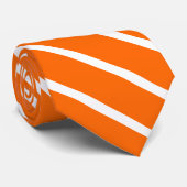 Cravate néon orange et blanc - bandes diagonales (Roulé)